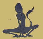 3_toes 4_fingers ambiguous_gender anthro claws dark_body dark_fur feet fingers fluffy fluffy_chest fur long_tail neck_tuft slim solo spread_legs spreading tail toes tuft scruffythedeer squirmly_(scruffythedeer) alien squellac hi_res