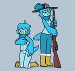 anthro beak blue_eyes blue_hair blush clothing female gun hair hat headgear headwear neck_tuft ranged_weapon solo tuft underwear weapon wings frigadae undertale undertale_(series) undertale_yellow martlet_(undertale_yellow) avian bird hi_res