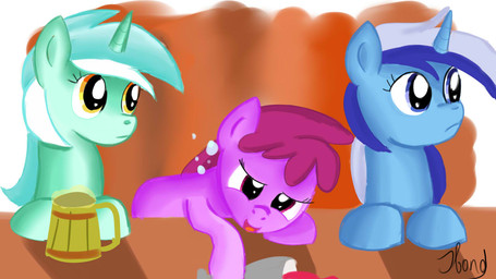 drunk female feral group hair horn multicolored_hair substance_intoxication two_tone_hair jbond friendship_is_magic hasbro my_little_pony mythology berry_punch_(mlp) lyra_heartstrings_(mlp) minuette_(mlp) earth_pony equid equine horse mammal mythological_creature mythological_equine pony unicorn 16:9 widescreen