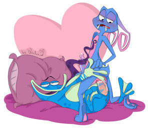 anal anal_penetration anthro anus bed bed_sheet bedding bent_legs blue_body blush blush_lines bodily_fluids buckteeth butt cum cum_in_ass cum_inside cum_on_tongue curled_ears curling_toes duo ejaculation eyebrows feet furniture genital_fluids genitals half-closed_eyes hand_on_butt hand_on_finger hand_on_hip hand_on_own_hip heart_symbol holding_partner humanoid_genitalia humanoid_penis licking light long_tongue looking_back looking_confused looking_down looking_pleasured looking_up looking_up_at_partner lying_on_pillow male male/male male_anthro male_on_bottom male_on_top markings membrane_(anatomy) multicolored_body narrowed_eyes on_bottom on_top on_top_of_penis open_mouth orgasm orgasm_face overweight overweight_anthro overweight_male pawpads penetration penile penile_penetration penis penis_in_ass pillow purple_tongue sex short_tail slightly_chubby slightly_chubby_anthro slightly_chubby_male spots spotted_body spotted_tongue spread_legs spreading striped_genitalia striped_penis stripes tail teeth thin_eyebrows toes tongue tongue_on_penis two_tone_body webbed_feet wolxxitswolxx rayman:_the_animated_series rayman_(series) ubisoft globox lac-mac amphibian humanoid lagomorph mammal colored digital_drawing_(artwork) digital_media_(artwork) hi_res lighting signature