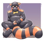 anthro blush bulge clothing collar latex latex_clothing lock_bulge locked male null_bulge solo touching_bulge tanio ailurid mammal red_panda 2024