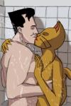 anthro black_hair duo hair kissing lipstick makeup shower hulksmash31 hulksmash31_(artist) batman_(series) dc_comics batman bruce_wayne catwoman selina_kyle_(character) animal_humanoid domestic_cat felid feline felis human humanoid mammal hi_res