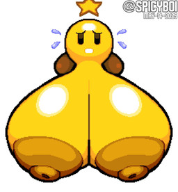 areola big_areola big_breasts big_nipples bodily_fluids breasts brown_areola brown_nipples female huge_breasts hyper hyper_breasts looking_at_viewer nipples not_furry open_mouth solo sweat sweatdrop yellow_body spicyboi mario_and_luigi_(series) mario_bros nintendo starlow star_sprite waddling_head absurd_res hi_res