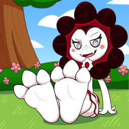 3_toes blurred_background blush blush_stickers bottomwear butt butt_from_the_front clothed clothing cloud cute_fangs eyebrows eyelashes fangs feet female flesh_fang flower flower_accessory foot_fetish foot_focus freckled_face freckles grey_eyes looking_at_viewer one_hand_on_floor petals plant raised_eyebrow shrub skirt sky small_fangs smile solo teeth toes tree upskirt white_body white_feet white_soles white_toes aplasticspork electronic_arts garden_warfare plants_vs._zombies popcap_games vampire_sunflower elemental_creature flora_fauna flower_creature sunflower_(pvz) sunflower_creature vampire 1:1 2023 absurd_res digital_media_(artwork) hi_res