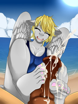 5_toes animal_genitalia animal_penis anthro barefoot beach blonde_hair bodily_fluids clothing cloud colored_nails cum cum_drip cum_on_feet cum_on_penis cumshot detailed_background dripping duo ejaculation equine_genitalia equine_penis erection feathered_wings feathers feet female foot_fetish foot_play footjob genital_fluids genitals hair humanoid_feet laugh male male/female nails one-piece_swimsuit open_mouth orgasm outside penile penis plantigrade sand seaside sex sex_on_the_beach sky smile soles sun swimwear teeth toes tongue two-footed_footjob vein water wings artsenravenbrave friendship_is_magic hasbro my_little_pony mythology derpy_hooves_(mlp) equid equine horse mammal mythological_creature mythological_equine pegasus pony absurd_res hi_res