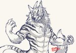 abs anthro horn male muscular muscular_male solo striped_body stripes byowt asian_mythology east_asian_mythology japanese_mythology mythology canid canine canis demon mammal oni wolf yokai half-length_portrait hi_res portrait sketch