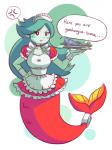 angry blue_body blue_hair blue_skin blush clothing female fish_tail hair maid_uniform solo split_form text uniform kiwi_(artist) mario_bros nintendo wario's_woods mad_(wario's_woods) meido fish marine merfolk 3:4 english_text