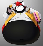 anthro belly big_belly black_body black_fur box chubby_cheeks claws clothed clothing container dessert double_chin doughnut eating food fur holding_box holding_container holding_food holding_object hoodie jewelry male moobs navel obese obese_anthro obese_male overweight overweight_anthro overweight_male pastry pendant red_body red_fur solo topwear white_body white_fur pokelai ailurid mammal red_panda hi_res