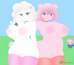 aged_up bell big_breasts blush breasts choker clothing duo female female/female hair huge_breasts inverted_nipples jewelry legwear looking_at_viewer necklace nipples pink_hair smile smiling_at_viewer thigh_highs white_hair mochagato sawavhs sawavhs_(artist) peppa_pig_(character) suzy_sheep bovid caprine domestic_pig humanoid mammal sheep suid suina sus_(pig) hi_res