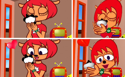 anthro breasts clock clothed clothed_anthro clothed_female clothing comparison electronics eyes_closed female fur hair heart_symbol holding_object horn inside kissing open_mouth orange_hair purple_eyes red_hair solo television tongue watch wristwatch duckydeathly parappa_the_rapper sony_corporation sony_interactive_entertainment um_jammer_lammy lammy_lamb bovid caprine mammal sheep 2020 colored digital_drawing_(artwork) digital_media_(artwork) english_description redraw shaded