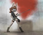 anthro biped blue_eyes boots brown_hair butt clothing crate female footwear fur gas_mask gun hair holding_gun holding_object holding_ranged_weapon holding_sniper_rifle holding_weapon long_ears mask ranged_weapon red_smoke rifle shoes smoke sniper_rifle solo tan_body tan_fur weapon bunnybits conditional_dnp lagomorph leporid mammal rabbit 2017 5:4 digital_media_(artwork) shaded