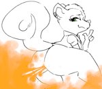 anthro bent_over butt clothed clothing ear_piercing fart fart_cloud fart_fetish female fur green_eyes piercing pink_nose smile solo tail jubb chickenhare_and_the_hamster_of_darkness n_wave_pictures netflix meg_(chickenhare) mammal mephitid skunk 2022 signature sketch