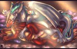 duo female feral glistening glistening_body green_eyes male male/female red_body silver_body tail wings frostedmonster mythology dragon mythological_creature mythological_scalie scalie hi_res letterbox