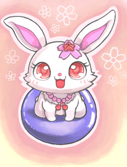 blush cherry cherry_blossom eyelashes female feral flower food fruit gem jewelry looking_at_viewer necklace open_mouth pink_background plant prunus_(flower) red_eyes simple_background smile solo star nosen jewelpet sanrio sega sega_fave ruby_(jewelpet) hare japanese_hare lagomorph leporid mammal low_res