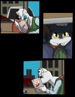 bulge clothing duo horn male male/male pleading_eyes public teeth under_table underwear undressing unzipping zipper inhumaninterest canid canine canis demon hellmouth_imp imp mammal wolf comic hi_res multiple_scenes