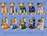 anthro baseball_cap baseball_uniform basketball_uniform bee_sonder blue_background clothing dipstick_tail eyes_closed fist_pump football_jersey fur happy hat headgear headwear hockey_jersey hoof_hands horn jersey markings multiple_expressions multiple_outfits multiple_poses new_york_knicks open_mouth pose sad shirt simple_background sketch_background slumped solo sportswear sticker sticker_pack syracuse_university tail tail_markings topwear uniform yellow_body yellow_fur keenadraws new_york_jets new_york_mets new_york_rangers bovid bovine cattle highland_cattle mammal 2025 absurd_res hi_res sketch