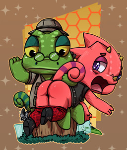 alternative_fashion anthro armor bottomwear bottomwear_down butt butt_slap chibi choker clothed clothing duo eyewear glasses goth headgear helmet horn jewelry male necklace pants pants_down partially_clothed pith_helmet red_body red_scales scales slap spanking lkiws animal_crossing nintendo flick_(animal_crossing) nat_(animal_crossing) arachnid arthropod chameleon lizard reptile scalie scorpion absurd_res hi_res father_(lore) father_and_child_(lore) father_and_son_(lore) parent_(lore) parent_and_child_(lore) parent_and_son_(lore) son_(lore)