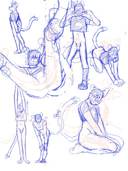 5_fingers anthro anus blush butt clothed clothing crop_top eyes_closed fingers footwear fur genitals heart_symbol kneeling looking_at_viewer looking_back lying male on_back pantsless penis pink_nose presenting presenting_anus presenting_hindquarters raising_legs shaved_head shirt smile socks solo standing stretching striped_body striped_fur stripes submissive tan_body tan_fur topwear whisker_spots white_body white_fur p_rindustries chuck_(p_rindustries) domestic_cat felid feline felis mammal 3:4 guide_lines hi_res model_sheet sketch