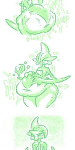 3_fingers 3_panel_comic abdominal_bulge ambiguous_gender ambiguous_prey before_and_after belly big_belly big_butt blade_arm bodily_fluids bone bottom_heavy butt butt_expansion chest_spike cross-popping_vein death digestion digestion_sequence drooling expansion eyelashes fatal_vore femboy femboy_pred fingers glistening glistening_butt green_body head_spike huge_belly humanoid_pred hyper hyper_belly male male_pred muffled_screaming navel onomatopoeia prey_outline rear_view rumbling_stomach saliva skull small_waist solo sound_effects spikes spikes_(anatomy) struggling struggling_prey text thick_thighs vore weight_gain white_body wide_hips cherryuri nintendo pokemon gallade generation_4_pokemon humanoid pokemon_(species) 2026 digital_drawing_(artwork) digital_media_(artwork) hi_res multiple_scenes