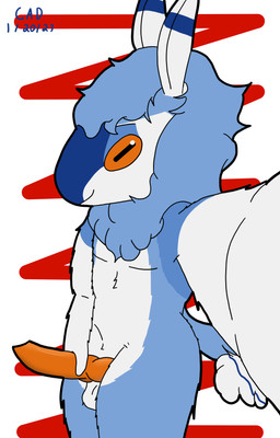 animal_genitalia animal_penis anthro blue_body blue_fur canine_genitalia canine_penis ears_up erection fur genitals holding_penis knot looking_at_viewer male nude orange_eyes penis selfie smile solo tail white_body white_fur caduceus'_staff_(artist) the_nature_of_predators fan_character alien venlil_(the_nature_of_predators) 2023 absurd_res dated hi_res