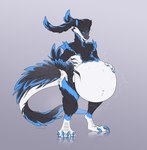 anthro belly big_belly blue_claws blue_eyes claws fur grey_body grey_fur long_claws long_ears long_tail male male_pred solo tail vore cmitchell 2025 absurd_res hi_res