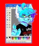 ambiguous_gender anthro black_nose blue_body blue_fur blue_hair claws clothing eyewear fangs fur glasses green_eyes hair red_background sharp_teeth shirt simple_background solo teeth text topwear froste froste_(character) mammal 2019 digital_drawing_(artwork) digital_media_(artwork) english_text low_res microsoft_paint_(artwork)