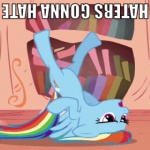 blue_body blue_feathers blue_fur cutie_mark feathered_wings feathers female feral fur hair humor multicolored_hair multicolored_tail rainbow_hair rainbow_tail solo tail text upside_down wings unknown_artist friendship_is_magic hasbro haters_gonna_hate my_little_pony mythology rainbow_dash_(mlp) equid equine mammal mythological_creature mythological_equine pegasus 1:1 2d_animation animated english_text low_res short_playtime