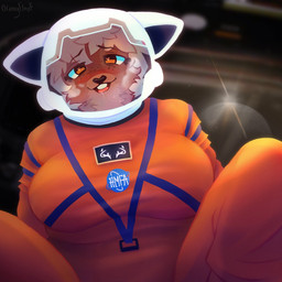 anthro astronaut big_breasts blush breasts breath female heart_pupils heart_symbol solo space spacesuit orangfloof artemis_2 deer mammal 1:1 hi_res