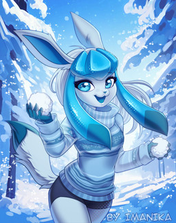 anthro anthrofied biped bottomwear breasts clothed clothed_anthro clothed_female clothing female fingers front_view fully_clothed fully_clothed_anthro fully_clothed_female fur hair pokemorph smile solo standing tail topwear imanika nintendo pokemon eeveelution generation_4_pokemon glaceon pokemon_(species) 2026 digital_drawing_(artwork) digital_media_(artwork)