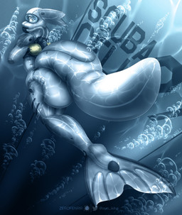 anthro ball_gag bdsm big_diaper blue_latex bodysuit bondage bound bound_male bubble clothed clothing diaper diapersuit fin gag gagged latex latex_clothing latex_skinsuit male mask mermaid_bondage mermaid_suit prison prison_cell prisoner scuba skinsuit solo tight_clothing underwater water wearing_diaper zerofenrir kinktober_2022 altreyas canid canine fennec_fox fox mammal true_fox hi_res