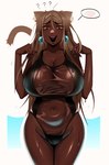 big_breasts breasts clothing dark_body dark_skin ear_piercing ear_ring female huge_breasts one-piece_swimsuit open_mouth piercing ring_piercing solo swimwear wide_hips kevbot animal_humanoid cat_humanoid felid felid_humanoid feline feline_humanoid humanoid mammal mammal_humanoid absurd_res hi_res