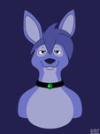 2022 3:4 absurd_res anthro black_collar bust_portrait collar collar_only female female_anthro fur hair hi_res kangaroo looking_at_viewer macropod mammal marcie_roo marsupial nude portrait purple_background purple_body purple_ears purple_fur purple_hair simple_background smile solo yoshiknight2