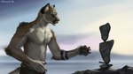 5_fingers anthro bottomwear brown_body brown_fur clothed clothing fingers fur holding_object male outside rock solo topless geewolf cougar felid feline mammal 16:9 2020 hi_res widescreen