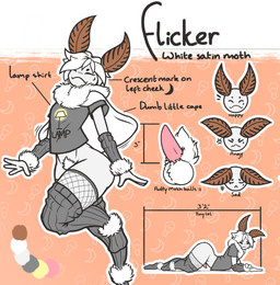antennae_(anatomy) anthro arm_tuft ass_up ball_tuft balls bottomless clothed clothing color_swatch cross-popping_vein crotch_tuft eyes_closed facial_markings fur genitals hair head_markings information insect_wings leg_tuft legwear male mane markings orange_body pattern_background penis shirt simple_background small_penis solo t-shirt tapering_penis text text_on_clothing thigh_highs topwear tuft white_body white_fur white_hair wings tinysmallman flicker_(tinysmallman) arthropod insect lepidopteran moth 2021 absurd_res character_name english_text expression_sheet hi_res model_sheet