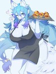 anthro apron apron_only big_breasts breasts cleavage clothed clothing curvy_figure female female_anthro food heart_symbol kemono mostly_nude muffin no_underwear slightly_chubby slightly_chubby_female solo thick_thighs voluptuous baburusushi lily_mari canid canine fox mammal 3:4 hi_res