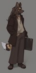 anthro boots bottomwear brown_body brown_fur brown_sclera claws clothed clothing ears_up feet female footwear fur fur_markings hair jacket jewelry markings mouth_closed multicolored_body multicolored_fur necklace pants paws proud shirt shoes simple_background solo suitcase t-shirt tail topwear wintemare venus_(wintemare) african_wild_dog canid canine mammal colored digital_drawing_(artwork) digital_media_(artwork) full-length_portrait hi_res portrait shaded