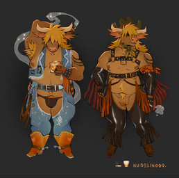 alcohol anthro armpit_hair balls belt beverage blep blonde_armpit_hair blonde_hair blonde_pubes body_hair boots brown_body brown_boots brown_clothing brown_footwear brown_fur brown_nails brown_nipples bulge cheek_tuft cigarette circumcised clothed clothing colored_nails cowboy_boots cowboy_hat cowboy_outfit ear_tuft emoji facial_tuft flaccid footwear fur genitals gloves hair hair_over_eyes handwear harness hat headgear headwear holding_beverage holding_object horn humanoid_genitalia humanoid_hands humanoid_penis latex latex_clothing latex_gloves latex_handwear latex_legwear legwear male moobs multiple_outfits nails nipples overweight overweight_anthro overweight_male partially_clothed penis pink_nose pubes raised_arm shoes smile smoke smoking solo square_nails tongue tongue_out tuft nudelinooo bovid bovine cattle highland_cattle mammal 2023 full-length_portrait hi_res multiple_images portrait