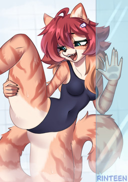 anthro bath clothing drops female leotard shower solo steam swimwear rinteen yumi_(catniplewds) domestic_cat felid feline felis mammal absurd_res hi_res