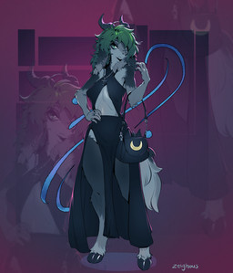 2_horns anthro arm_tuft belly_cutout biped black_clothing black_dress black_hooves clothed clothed_anthro clothed_female clothing countershade_fur countershade_torso countershading cross cross_necklace cutout digit_ring dress ear_piercing ear_ring elbow_tuft eyeliner female female_anthro floppy_ears formal_wear front_view fully_clothed fully_clothed_anthro fully_clothed_female fur green_eyes green_hair grey_body grey_countershading grey_fur hair hair_over_eye halterneck hand_on_hip hooves horn jewelry long_dress long_ears looking_at_viewer lop_ears makeup midriff monotone_hair navel necklace piercing purse ring_piercing skimpy slim_anthro slim_female slit_dress solo standing tuft unguligrade zeighous eden_(hazelknuts) bovid caprine goat mammal 2025 digital_media_(artwork) full-length_portrait hi_res portrait signature
