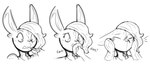 absurd_res animate_inanimate anthro blush duo female fused_mouth hair helixjack hi_res inflatable lagomorph latex leporid living_inflatable living_latex loss_of_speech mammal monochrome mouthless rabbit sketch solo_focus transformation