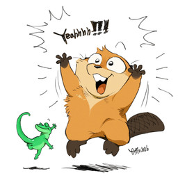 beaver_tail biped bipedal_feral buckteeth duo eyes_closed female feral male simple_background teeth white_background yogin disney hoppers_(disney) pixar mabel_tanaka tom_(hoppers) beaver lizard mammal reptile rodent scalie 1:1 hi_res