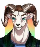 anthro blue_clothing blue_topwear bovid_horn caprine_horn clothed clothing fully_clothed horn male pattern_clothing pattern_topwear plaid plaid_clothing plaid_topwear ram_horn solo topwear thedrawingblonde bovid caprine domestic_sheep hair_sheep mammal sheep wiltshire_horn bust_portrait cel_shading digital_media_(artwork) icon portrait shaded