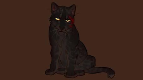 ambiguous_gender black_body black_fur blood blood_on_face bodily_fluids brown_background cheek_tuft facial_tuft feral fur looking_at_viewer mouth_closed simple_background sitting solo tuft unsigned whiskers justkiddinb felid mammal full-length_portrait portrait