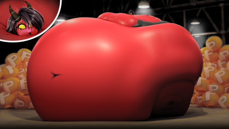 air_inflation belly belly_expansion big_belly big_breasts big_cheeks black_clothing black_eyebrows black_hair black_horn black_lips black_topwear body_inflation breast_expansion breasts clothing deep_navel expansion eyebrows eyelashes female hair horn huge_belly huge_breasts hyper hyper_belly hyper_breasts hyper_inflation immobile inflation inside lips markings mole_(marking) navel power_balloon puffed_cheeks red_body red_eyes round_body solo spherical_inflation striped_horn stripes sunken_limbs three-quarter_view tight_clothing topwear white_horn yellow_sclera bloomfx hellaverse helluva_boss mario_bros nintendo millie_(helluva_boss) demon humanoid imp 16:9 2025 3d_(artwork) 4k absurd_res blender_(artwork) colored digital_media_(artwork) hi_res shaded widescreen