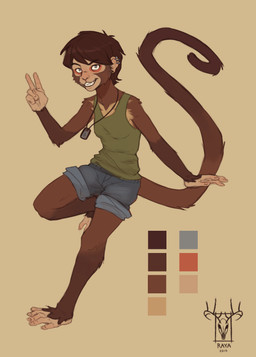 anthro barefoot biped clothing feet fur hair male prehensile_feet solo toes skullraya raya_(skullraya) haplorhine mammal monkey primate 2015 hi_res source_request