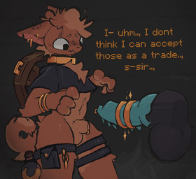 accessory animal_genitalia anthro anthro_focus arm_tuft biped black_background blue_penis bracelet brown_body brown_fur cheek_tuft clothing cock_ring collar crop_top dialogue disembodied_penis duo ear_piercing ear_ring elbow_tuft facial_tuft fur fur_tuft furgonomic_piercing furgonomics genital_piercing genitals head_tuft hip_tuft jewelry knot knotted_penis leg_pouch legband looking_down looking_down_at_genitalia looking_down_at_penis male male_focus penis penis_accessory penis_jewelry penis_piercing piercing potion_bottle ring_piercing sheath sheath_piercing shirt simple_background solo_focus text three-quarter_view topwear tuft wavy_mouth dragonbooper microsoft minecraft mojang xbox_game_studios mammal piglin suine digital_drawing_(artwork) digital_media_(artwork) english_text