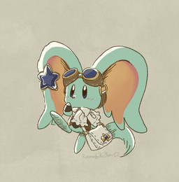 ambiguous_gender anthro big_ears biped blue_eyes blush blush_lines bottomless bottomless_anthro clothed clothing ear_piercing eyewear eyewear_on_head featureless_crotch fur goggles goggles_on_head grey_background mouthless pantsless_anthro piercing purse scarf simple_background solo star teal_body teal_fur three-quarter_view kamabokobun kirby's_dreamy_gear kirby_(series) nintendo elfilin alien chinchilla chinchillid mammal rodent starling_(kirby) colored_sketch digital_drawing_(artwork) digital_media_(artwork) english_description full-length_portrait hi_res portrait signature sketch male_(lore)