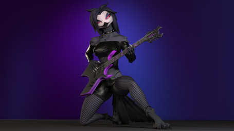 anthro beak breasts clothing electric_guitar feathers female guitar hair looking_at_object musical_instrument nipple_outline playing_guitar playing_music plucked_string_instrument solo string_instrument tail tail_feathers arvelo_ic8d hellaverse helluva_boss octavia_(helluva_boss) avian bird demon owl owl_demon 16:9 3d_(artwork) 4k absurd_res digital_media_(artwork) hi_res widescreen