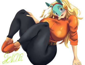 big_breasts black_bottomwear black_clothing black_pants blonde_hair blue_eyes bottomwear breasts butt clothed clothing collared_shirt curvy_figure dress_shirt female for_a_head hair huge_breasts long_hair long_legs long_sleeves looking_at_viewer open_mouth orange_clothing orange_shirt orange_topwear pants reclining shirt simple_background sitting small_waist solo suggestive suggestive_pose thick_thighs tight_bottomwear tight_clothing tight_pants tight_shirt tight_topwear topwear white_background wide_hips sencna_r18 my_hero_academia ippan_josei animal_head animal_humanoid humanoid quirked_human_(my_hero_academia) scalie scalie_humanoid hi_res signature