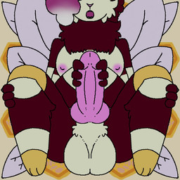 4_arms :3 anthro balls big_balls big_penis bodily_fluids brown_body brown_fur cum cumshot dialogue ejaculation erection feet fur genital_fluids genitals gynomorph hair hands_on_knees hands_on_legs humanoid_genitalia humanoid_penis hybrid_genitalia hybrid_penis intersex knot knotted_humanoid_penis knotted_penis mane masturbation moan multi_arm multi_limb nipples penile penile_masturbation penis pink_hair pink_penis solo wings yellow_body yellow_fur sound_warning theenyface reina_(shauntaebaead) arthropod bee hymenopteran insect 1:1 aliasing animated digital_media_(artwork) flat_colors hi_res short_playtime sound video voice_acted